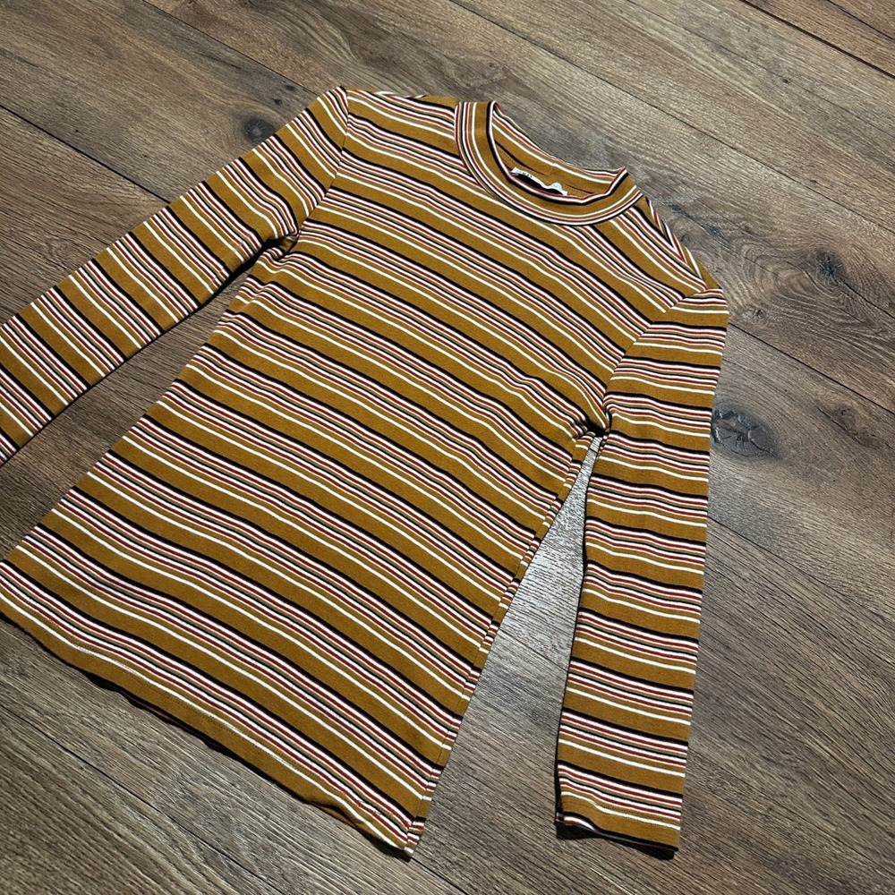 Zara Mustard Yellow Striped Mock Neck Top Women Small